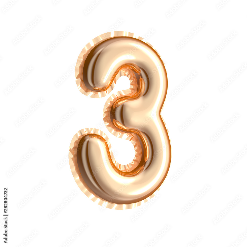 Golden color balloon number 3 Golden color balloon number 3