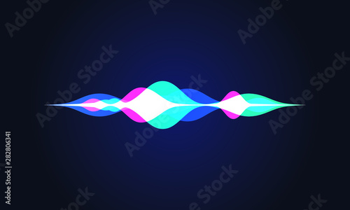 Vector illustration of soundwave intelligent technologies. Personal assistant or voice recognition gradient logo. photo