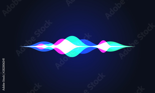 Vector illustration of soundwave intelligent technologies. Personal assistant or voice recognition gradient logo.