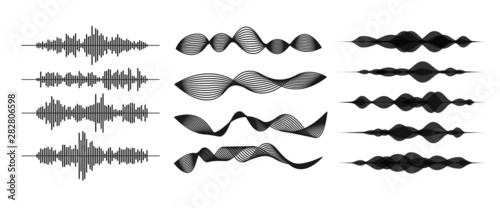 Sound / audio wave or soundwave line art for music apps and websites. Voice waveform vector illustration isolated on white background