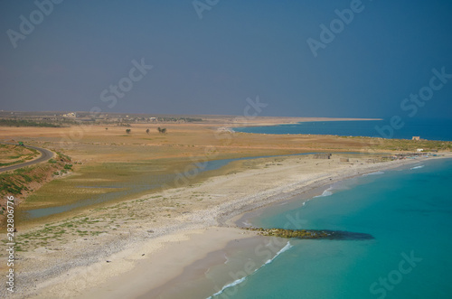 Panorama of Qalansiyah white sand beach, Soqotra island, Yemen photo