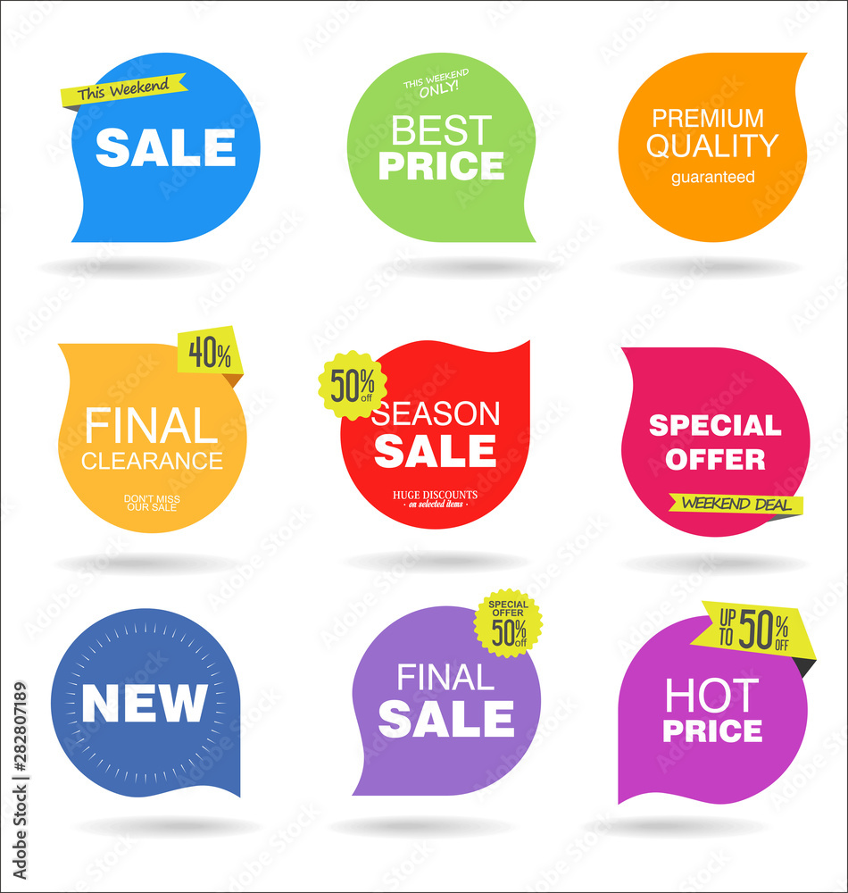 modern colorful sale stickers collection