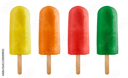 variety of fruits ice lolly, isolated on white background