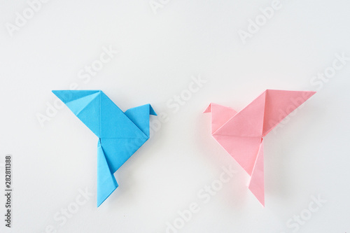 Bird dove of origami on a white background.