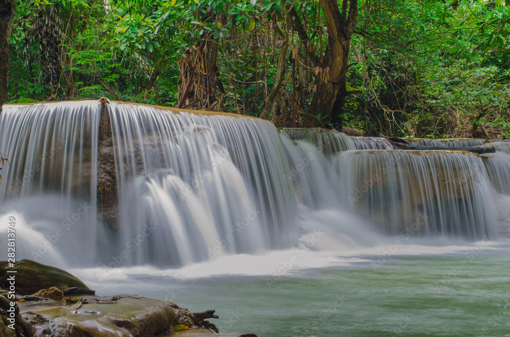 Erawan waterfall in rainny season