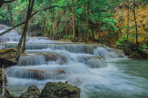 Erawan waterfall in rainny season