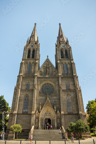Prague, Czech Republic,23 July 2019: Church of Saint Ludmila at Namesti miru or Peace Square