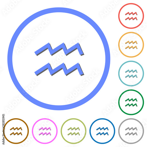 aquarius zodiac symbol icons with shadows and outlines