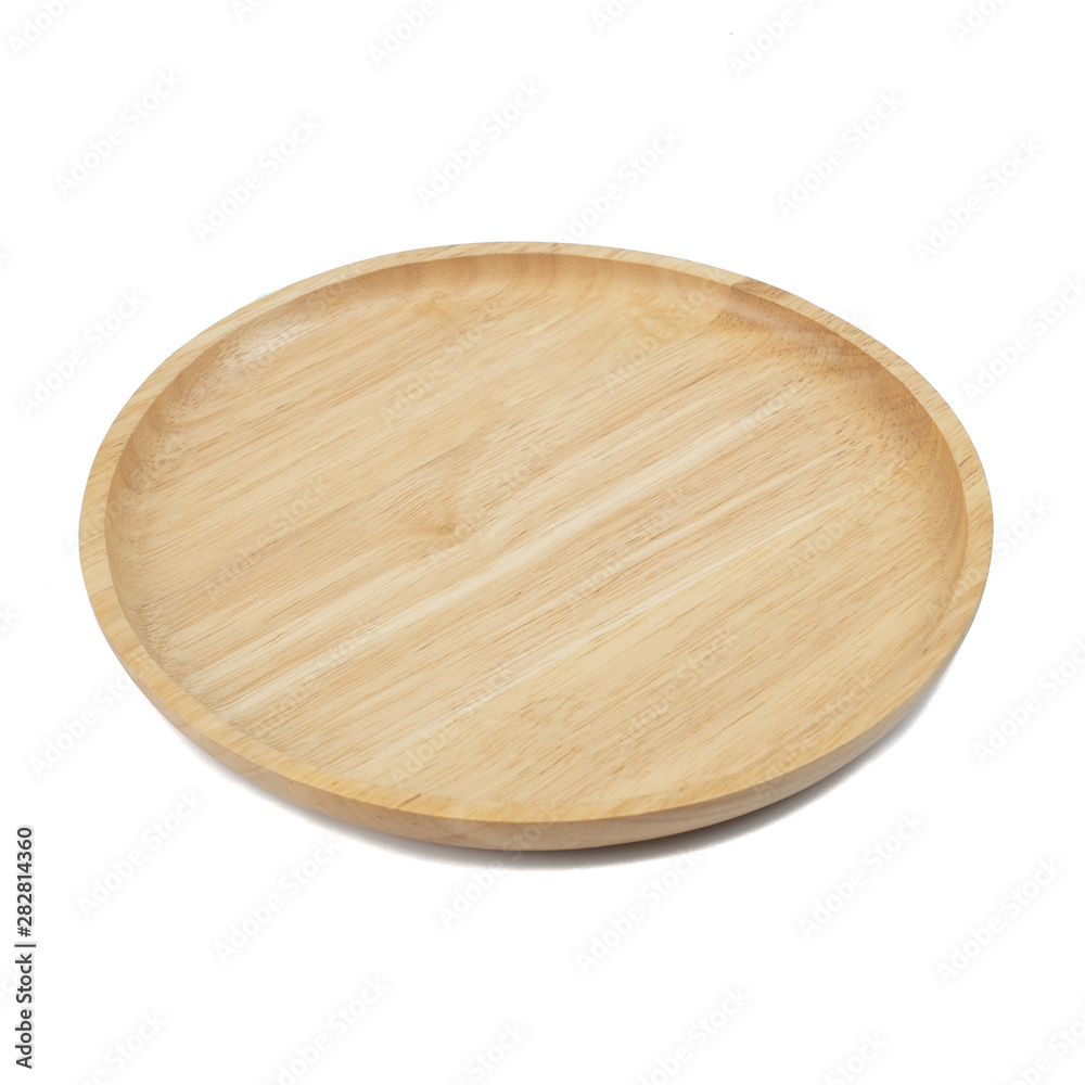 wooden plate for food isolated on white background.concept Handcraft cooking utensils wooden plate for food isolated on white background.concept Handcraft cooking utensils
