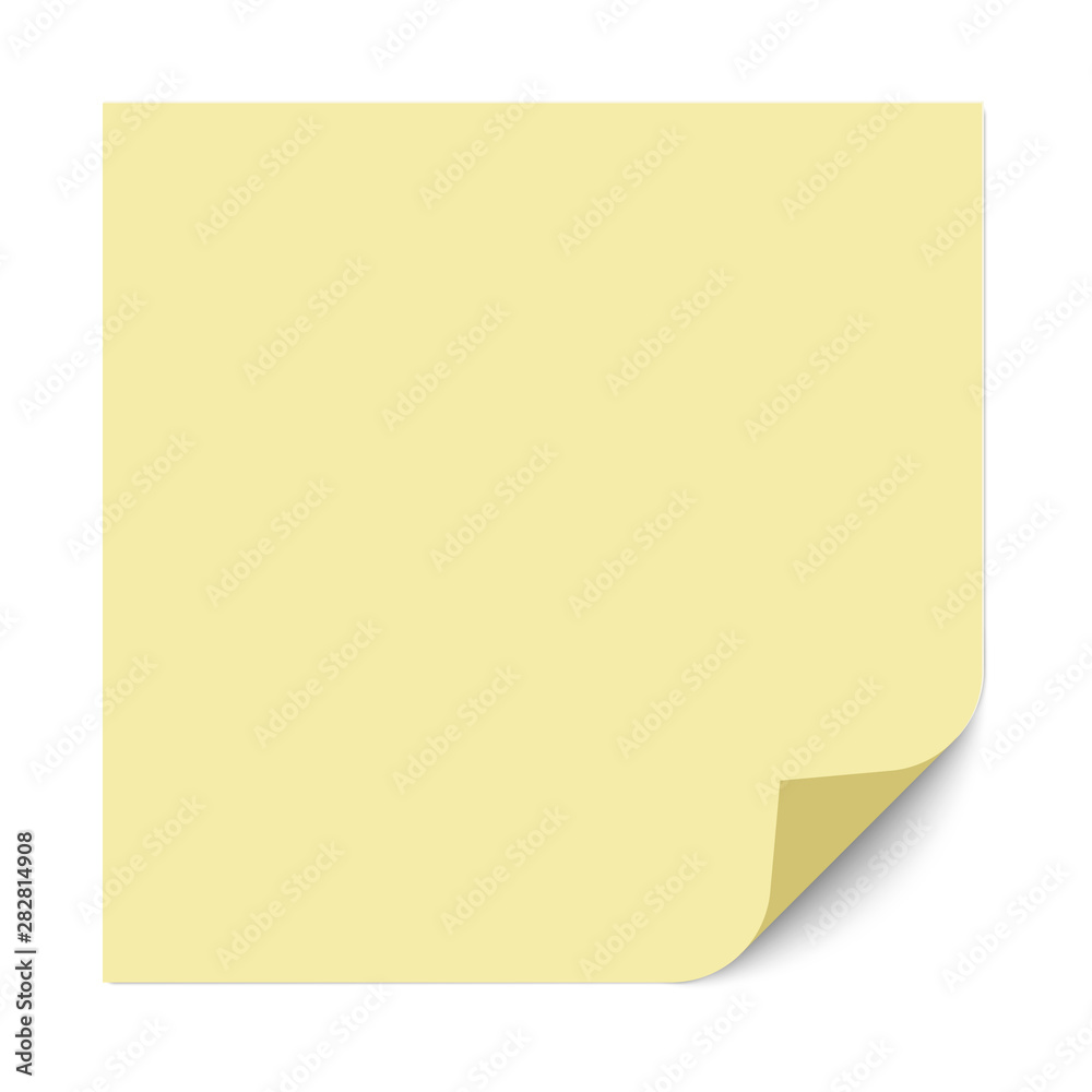 Yellow square sticky note with a bent right bottom corner isolated on white background. Vector illustration. Yellow square sticky note with a bent right bottom corner isolated on white background. Vector illustration.