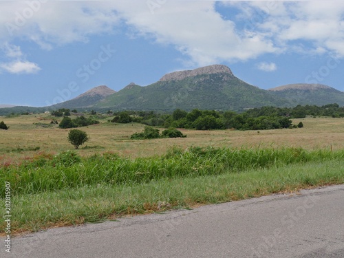 Scenic view of the Wichita Mountains at the Comanche County in Oklahoma. photo