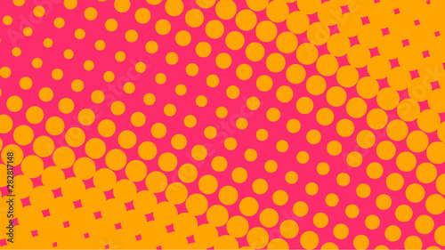 Orange and magenta pop art background in retro comic style with halftone dots design isolated