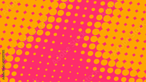 Orange and magenta modern pop art background with halftone dots design, vector illustration