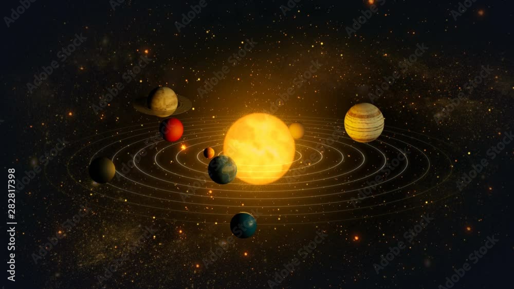 Spread solar system, space science, 4k animation.