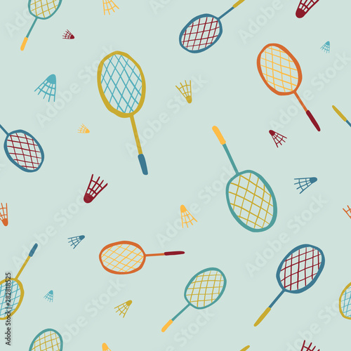 Batminton seamless background. Icons can be used for textile, wallpaper, web, card.