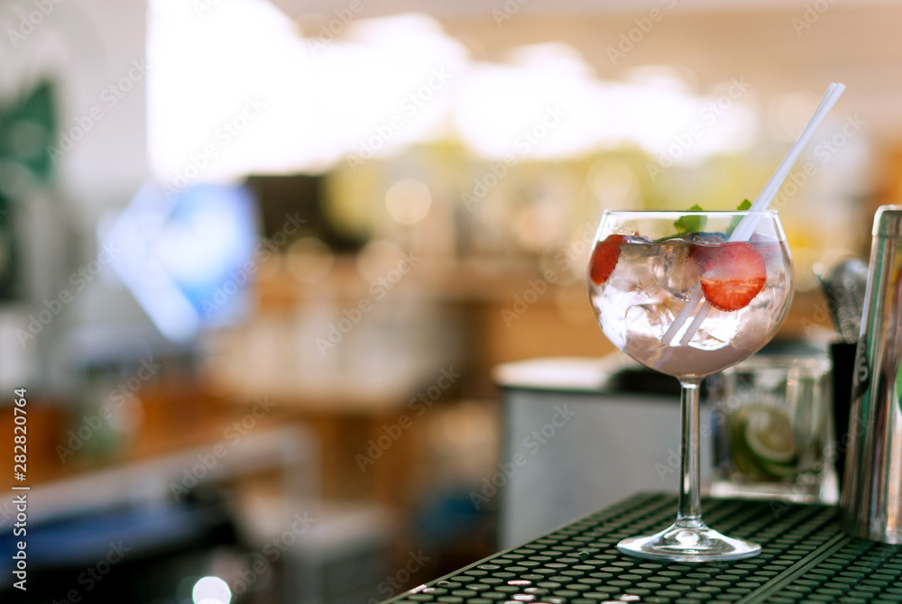 Gin tonic strawberry summer at the bar.