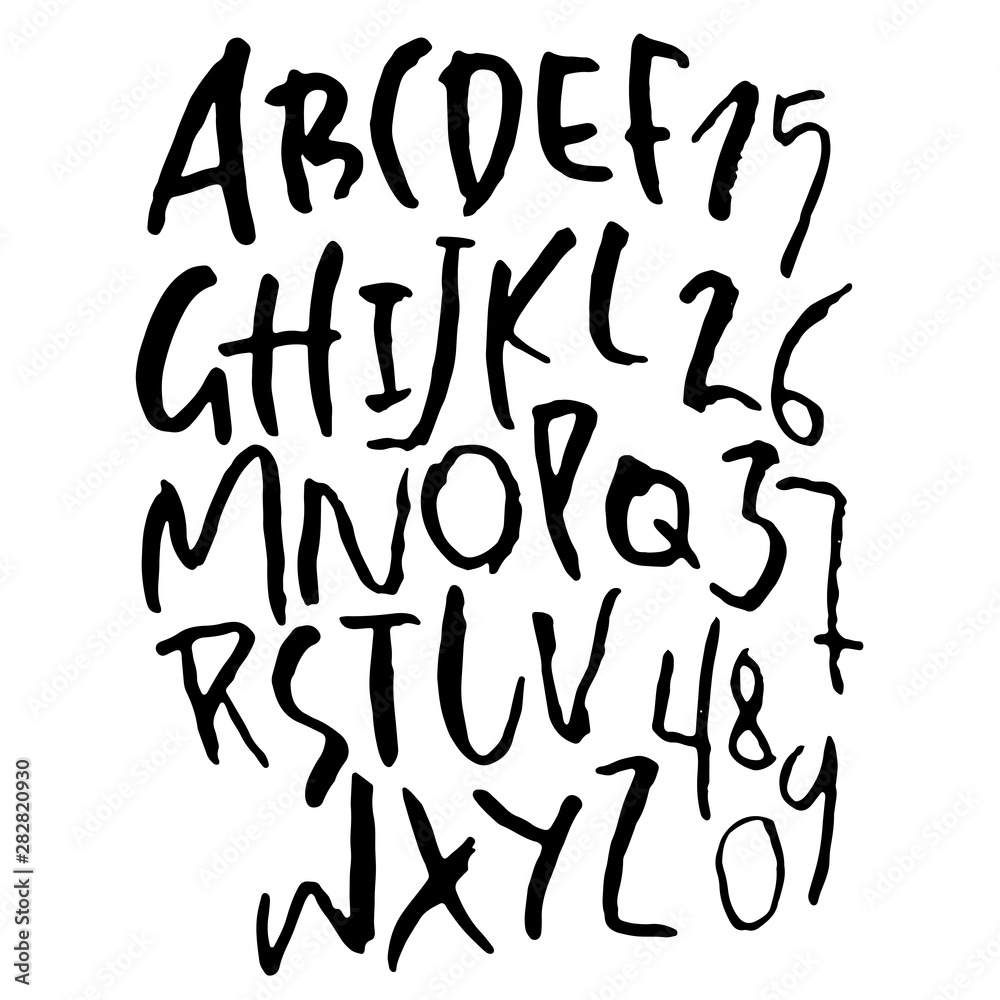 Hand drawn dry brush font. Modern brush lettering. Grunge style alphabet. Vector illustration. Hand drawn dry brush font. Modern brush lettering. Grunge style alphabet. Vector illustration.