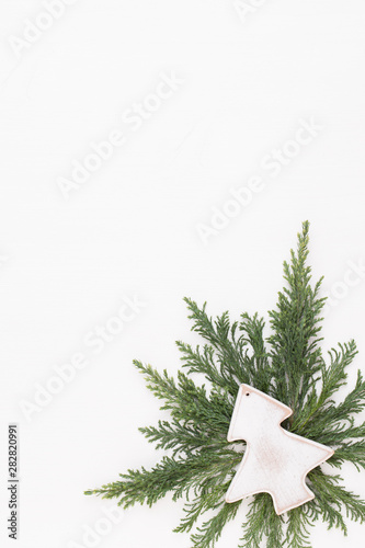 Christmas composition. Christmas decorations on white background. Flat lay  top view.