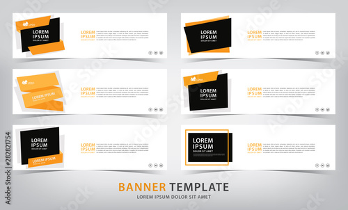 set of six abstract orange web banner templates, vector illustration
