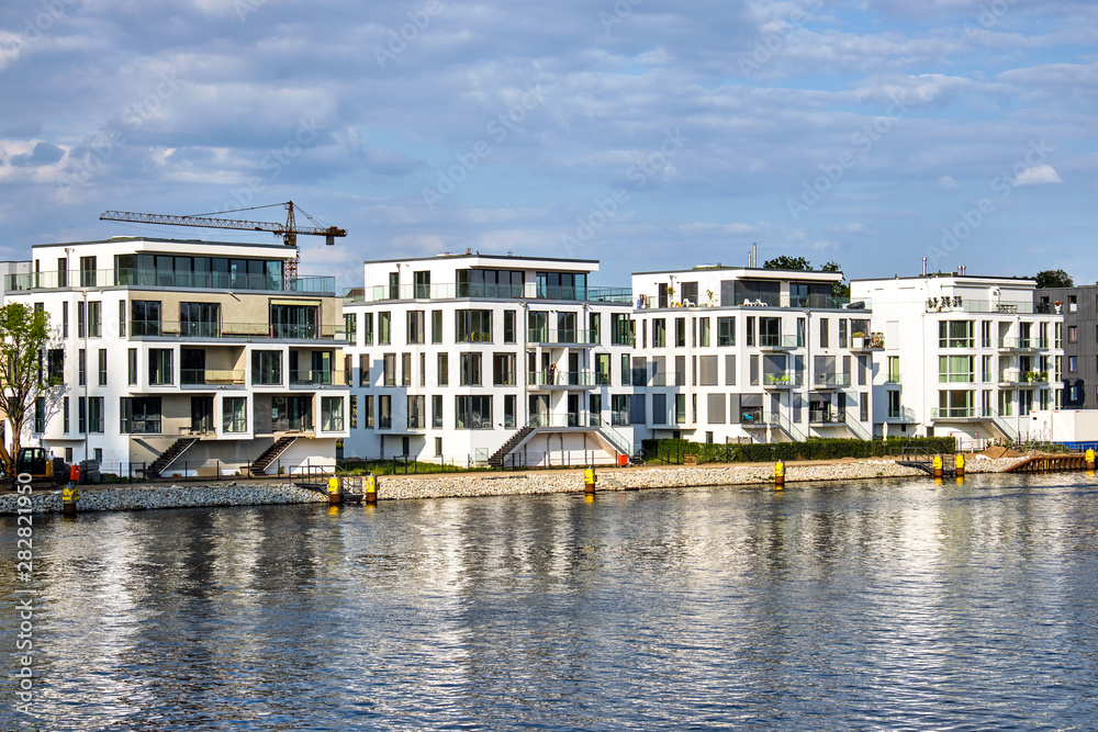 Modern houses at the river Spree in Berlin, Germany