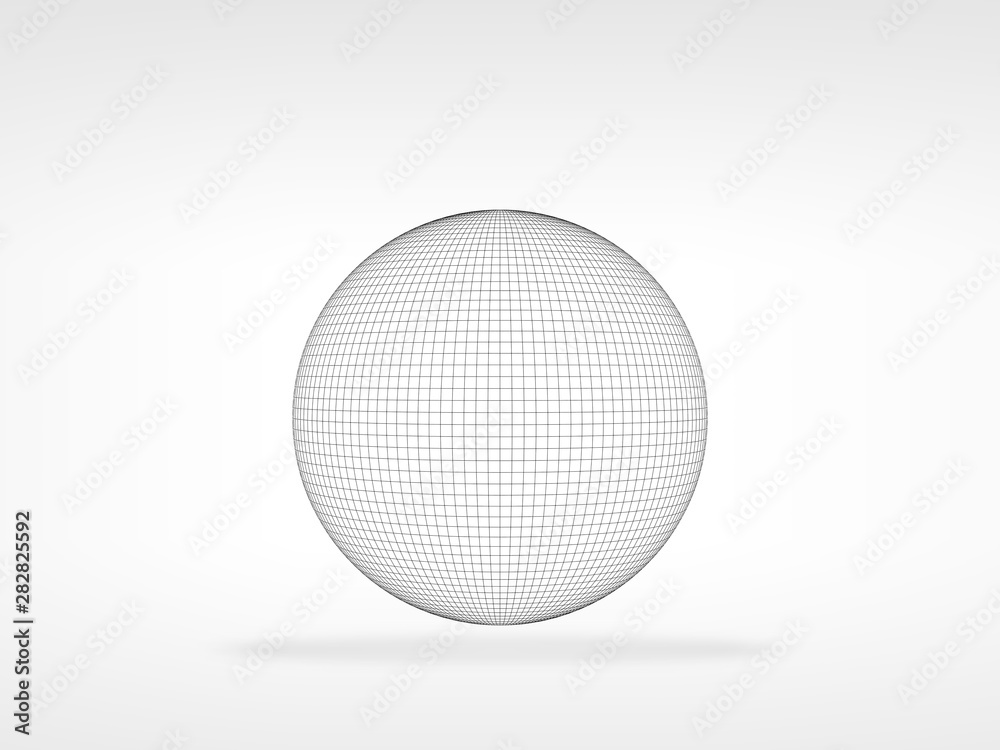 3d wire frame spherical object with shadow