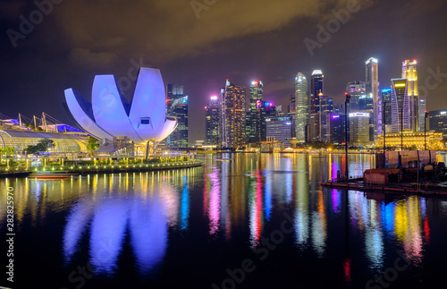 ArtScience Museum and central area at night in Singapore