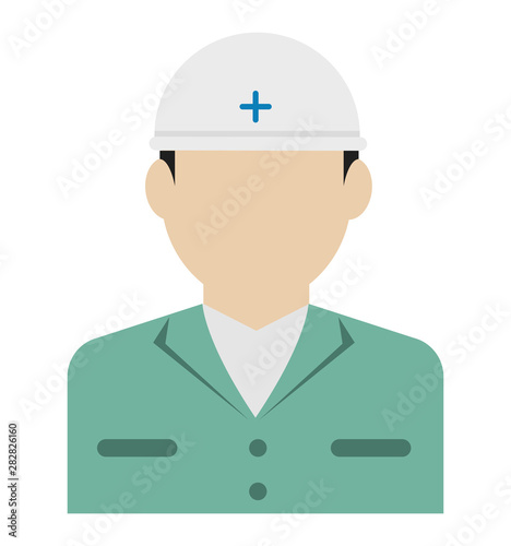 Young male worker avatar flat illustration (upper body) / blue collar worker, rescue worker
