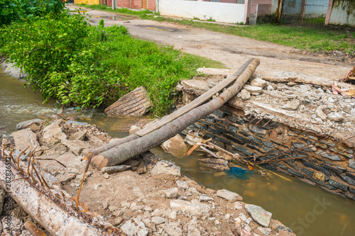 Collapsed bridge after heavy rainfall 