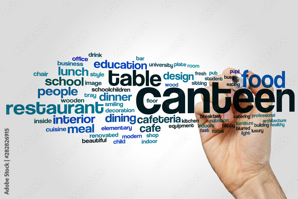 Canteen word cloud concept on grey background Canteen word cloud concept on grey background