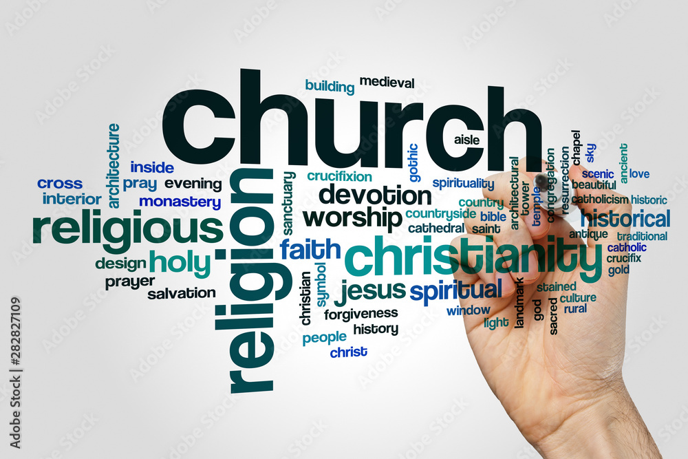 Church word cloud concept on grey background Church word cloud concept on grey background