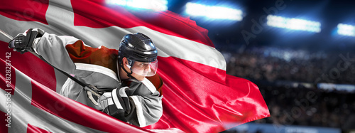 Denmark Hockey Player in action around national flags © Anna Stakhiv