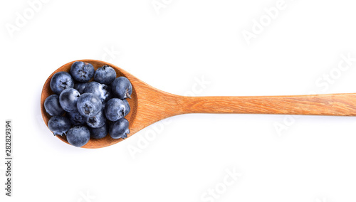 blueberry fresh in wood spoon on white background