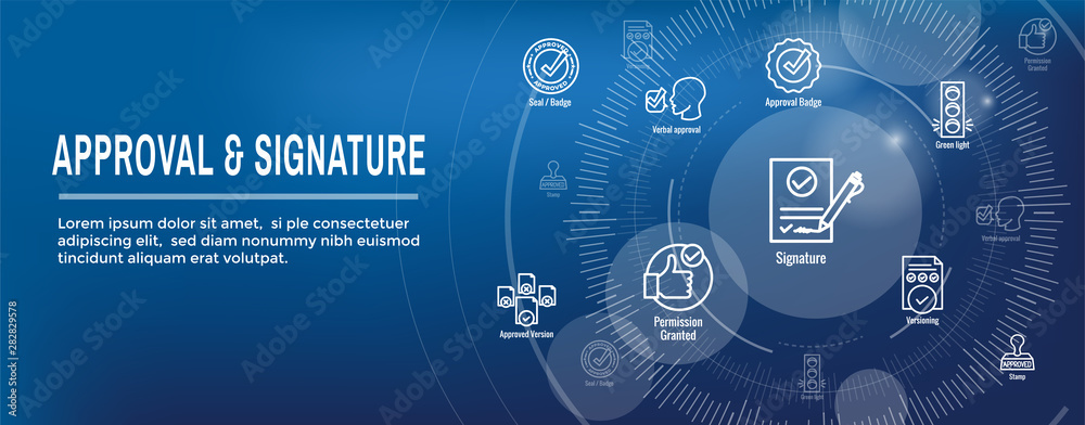 Fotografie Approval and Signature Icon Set and Web Header Banner