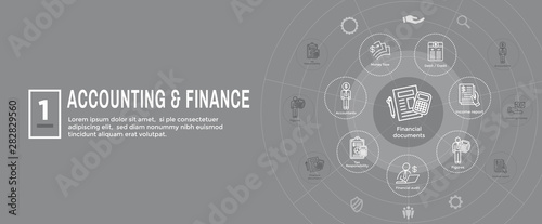 Accountant or Accounting Icon Set & Web Header Banner