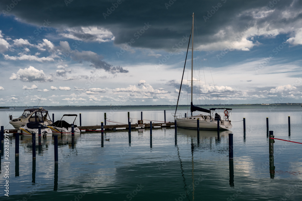 Obraz premium Sail Boat In Harbor With Calm Water On Lake Balaton In Hungary