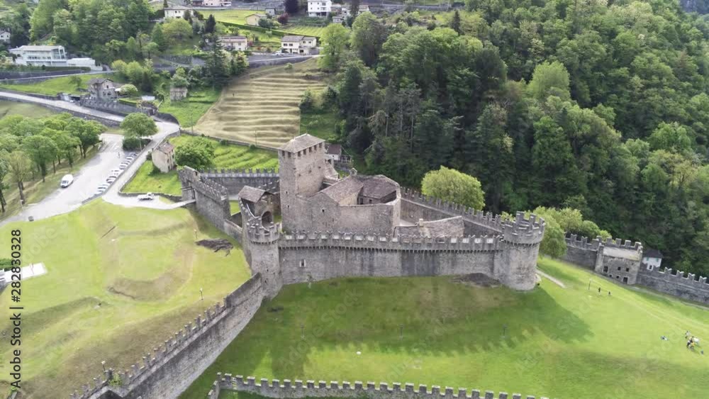 Aerial view of Castle Montebello, Bellinzona, Switzerland Aerial view of Castle Montebello, Bellinzona, Switzerland