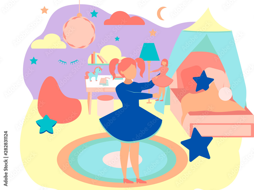 Obraz premium The interior of the girl room. In minimalist style Cartoon flat raster