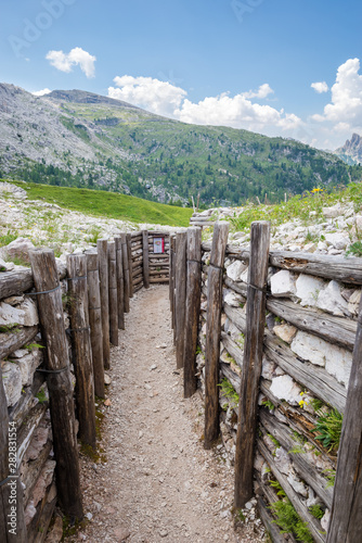 Fototapeta Naklejka Na Ścianę i Meble -  Restored trench of the first world war in the dolomite mountains, Italy