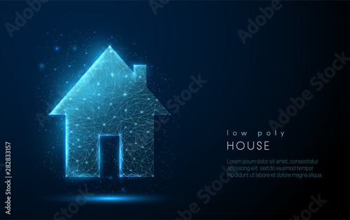Abstract one storey country house. Low poly style design.