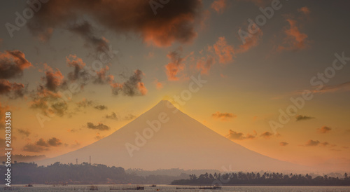 Dramatic sunrise on volcanic mountain
