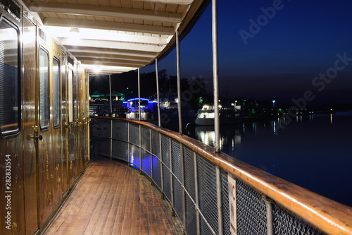 Canvas Print Deck of old steamship at night.