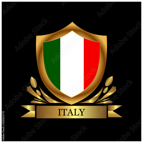 Italian flag and gold shield. Stock icon. Vector Illustration.