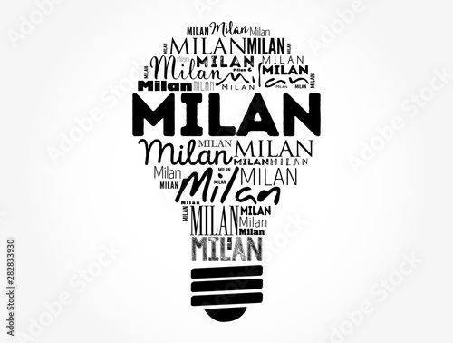 Milan light bulb word cloud, travel concept background