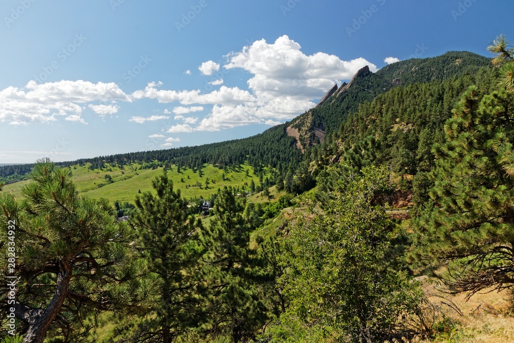 view to the Flatirons from Flagstaff Mountain near Boulder in Colorado