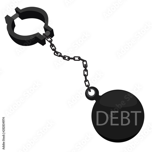Debtor. Vector illustration ball on chain.