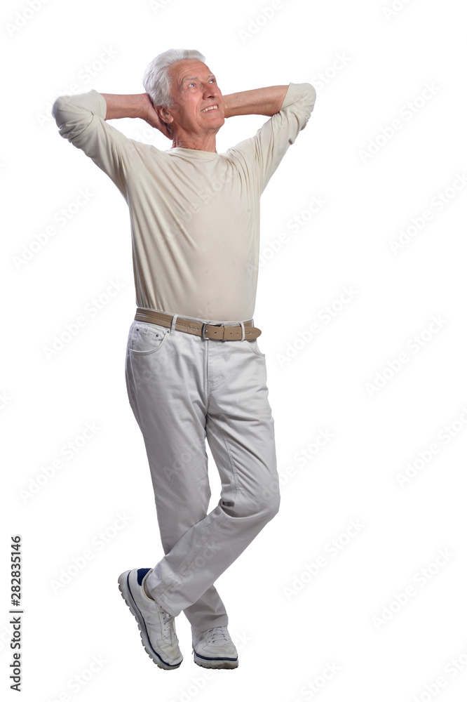 Senior beautiful man posing on white background Senior beautiful man posing on white background