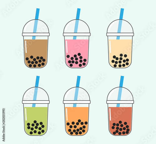 Vector illustration of bubble milk tea vector set