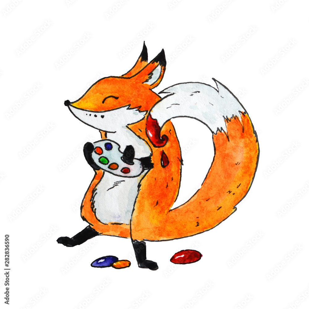 Obraz red fox palette illustration drawing watercolor childish