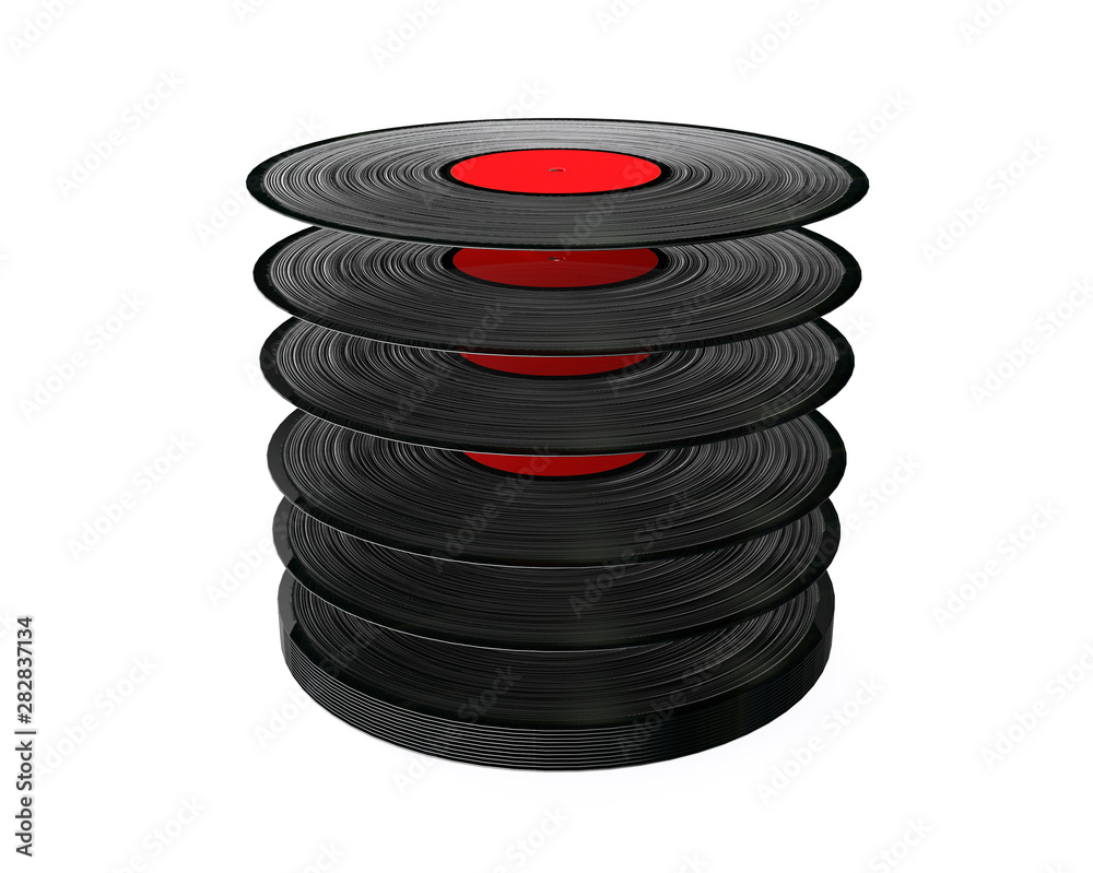 Black Vinyl Record with White Blank Label on a white background. 3d Rendering Black Vinyl Record with White Blank Label on a white background. 3d Rendering