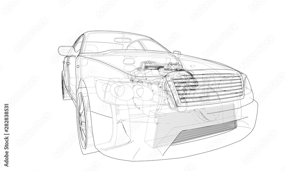 Fototapeta premium Concept car. Vector rendering of 3d